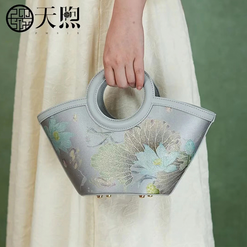 Pmsix天煦新中式时尚菜篮子包2024新款百搭高级感女包单肩斜挎包