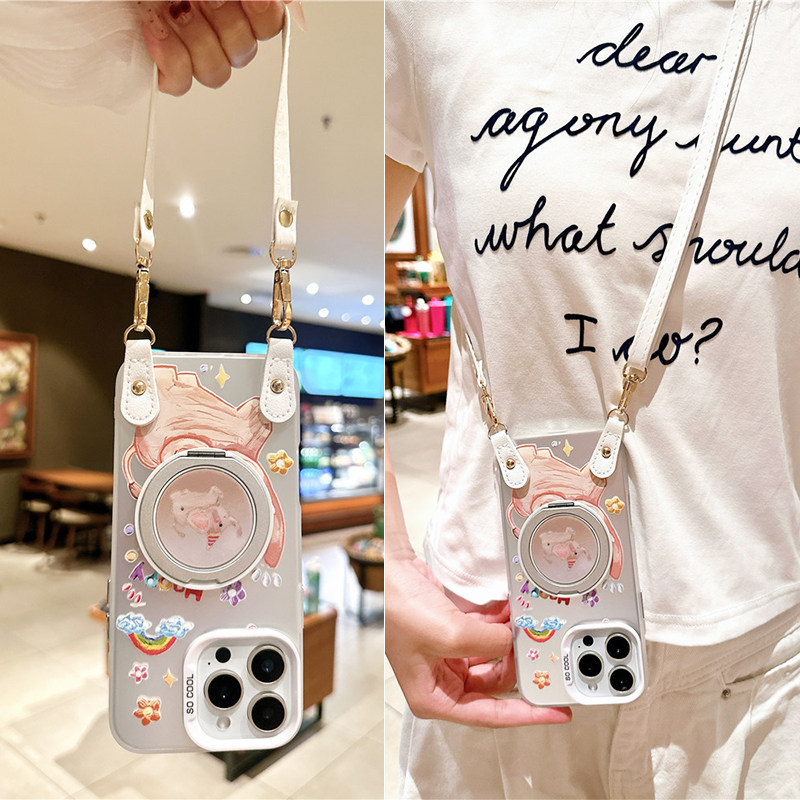 适用小米17promax手机壳大孔不包镜头15手提腕带14短挂绳12s斜挎可背11可爱小象civi5pro支架旋转13磁吸充电