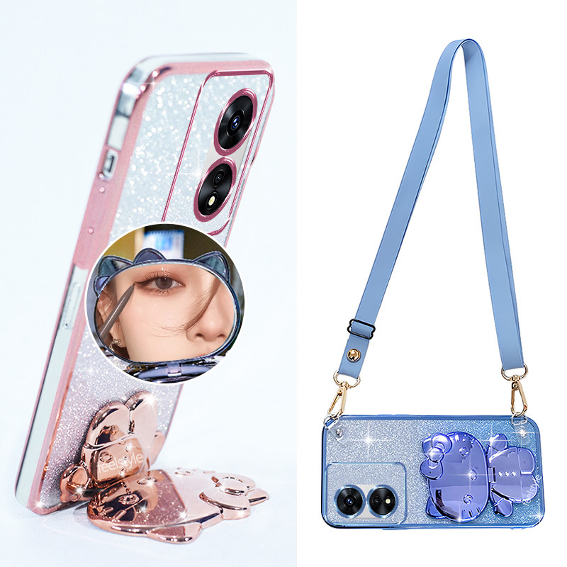 凯蒂猫适用红米note13手机壳补妆镜子支架note12pro闪粉note11软硅胶防摔turbo4镜头全包note14斜挎背带挂绳