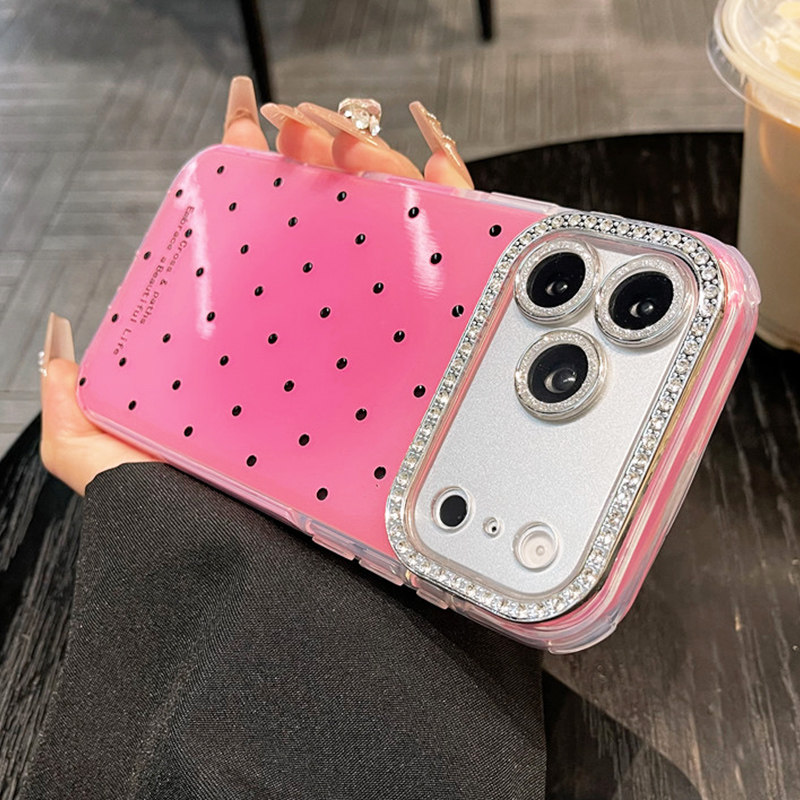 适用苹果17promax手机壳自带闪钻镜头膜iPhone16高级感轻奢ins风15plus多巴胺彩色波点14马克龙色13全包防摔