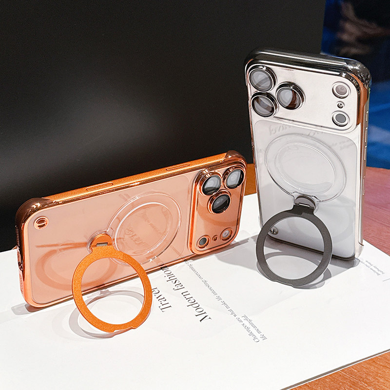 360度旋转磁吸支架手机壳适用苹果17可无线充电iPhone16promax自带镜头膜15透明硬壳13超薄14plus半包无边框