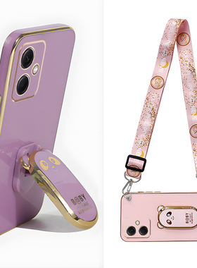 熊猫适用红米note13手机壳新款支架note12pro挂绳note11斜挎背带note15可爱硅胶Turbo4防摔note14镜头全包边