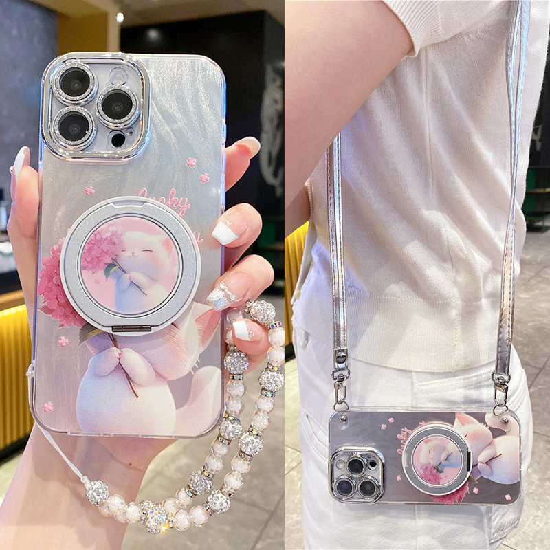 可爱小猫咪适用oppo reno13手机壳斜挎可背带挂绳reno12pro带镜头膜reno11全包防摔reno10硅胶reno14支架旋转