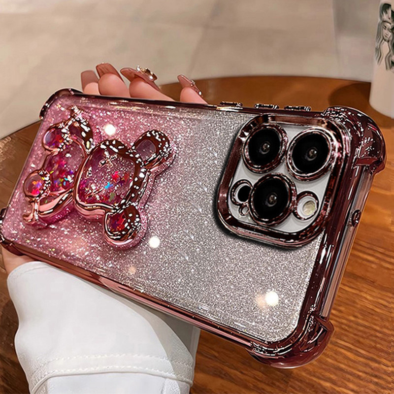 适用苹果16手机壳新款流沙暴力熊iPhone15promax带镜头膜全包12气囊防摔14plus硅胶13软壳11斜挎XR可背17挂绳