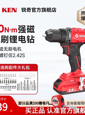KEN锐奇无刷电钻20V锂电钻家用充电手枪钻专业级电动工具 BL7220