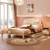 七叶木全实木儿童床1.5米小兔子白蜡木单人床女孩简约1.2米公主床