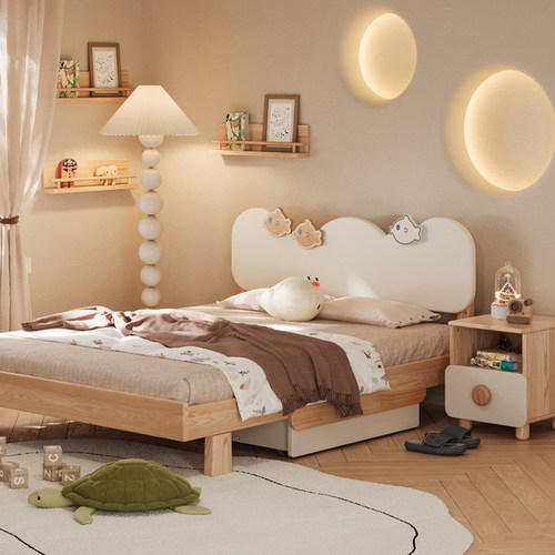 七叶木全实木儿童床单人床白蜡木