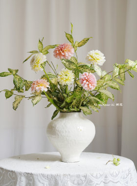 混搭花束奶油桃子大丽花流萤星点