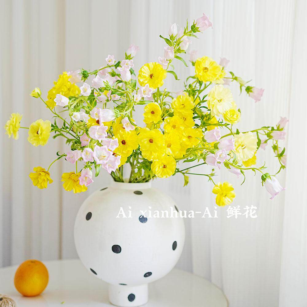 小清新淡雅淡黄色系混搭花束插花