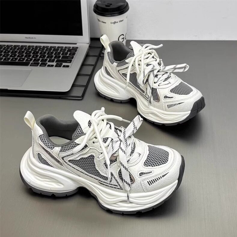 2025春新款真皮厚底老爹鞋女明星软底百搭透气运动休闲跑步鞋