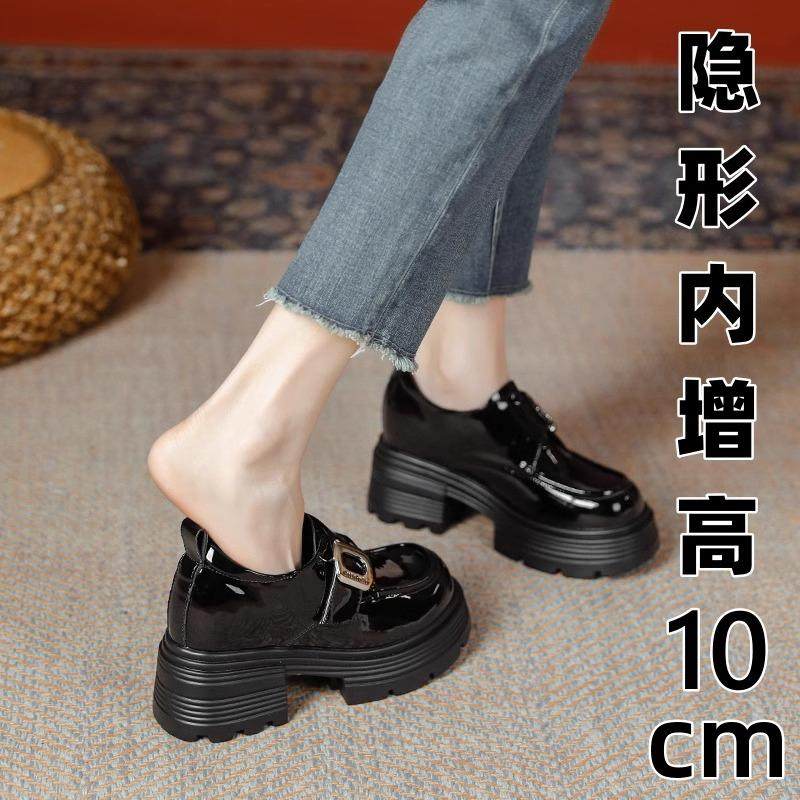 欧货10cm小个子内增高真皮黑色小皮鞋女英伦风厚底松糕乐福鞋小码,女鞋,乐福鞋（豆豆鞋）,淘宝优惠券,粉丝福利购,淘宝优惠卷