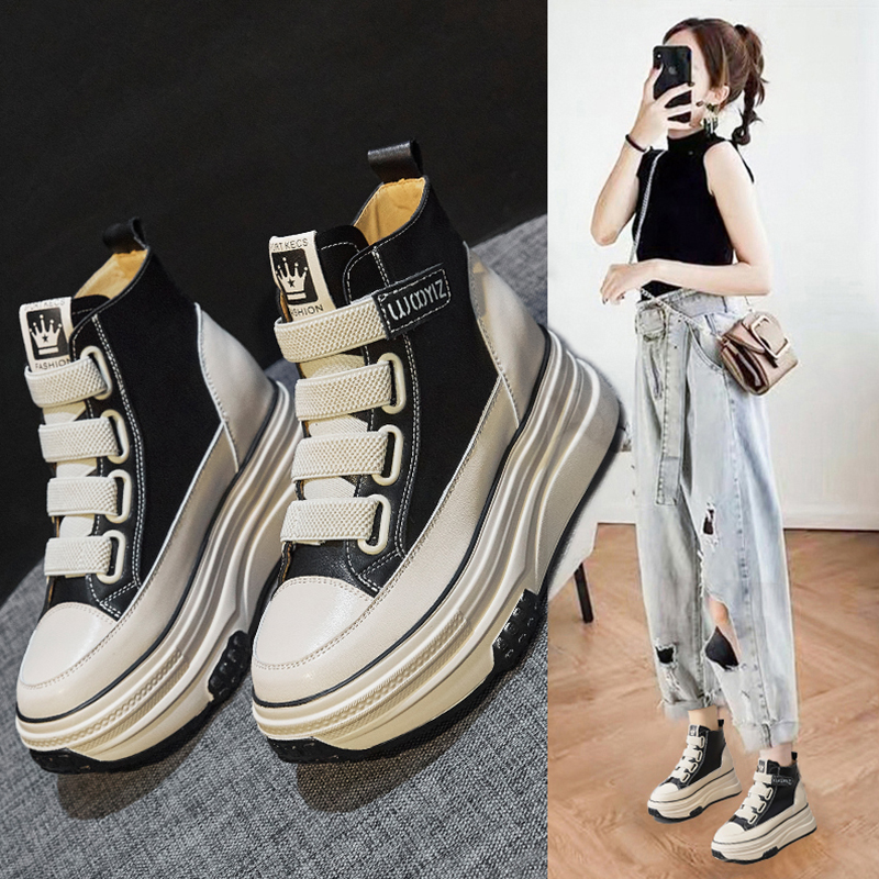 潮牌cxz马丁靴短靴女魔术贴高帮
