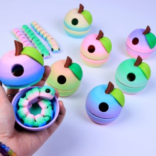 爆款 关节龙活动仿真动物桌面摆件儿童玩具礼物 3d打印苹果虫套装
