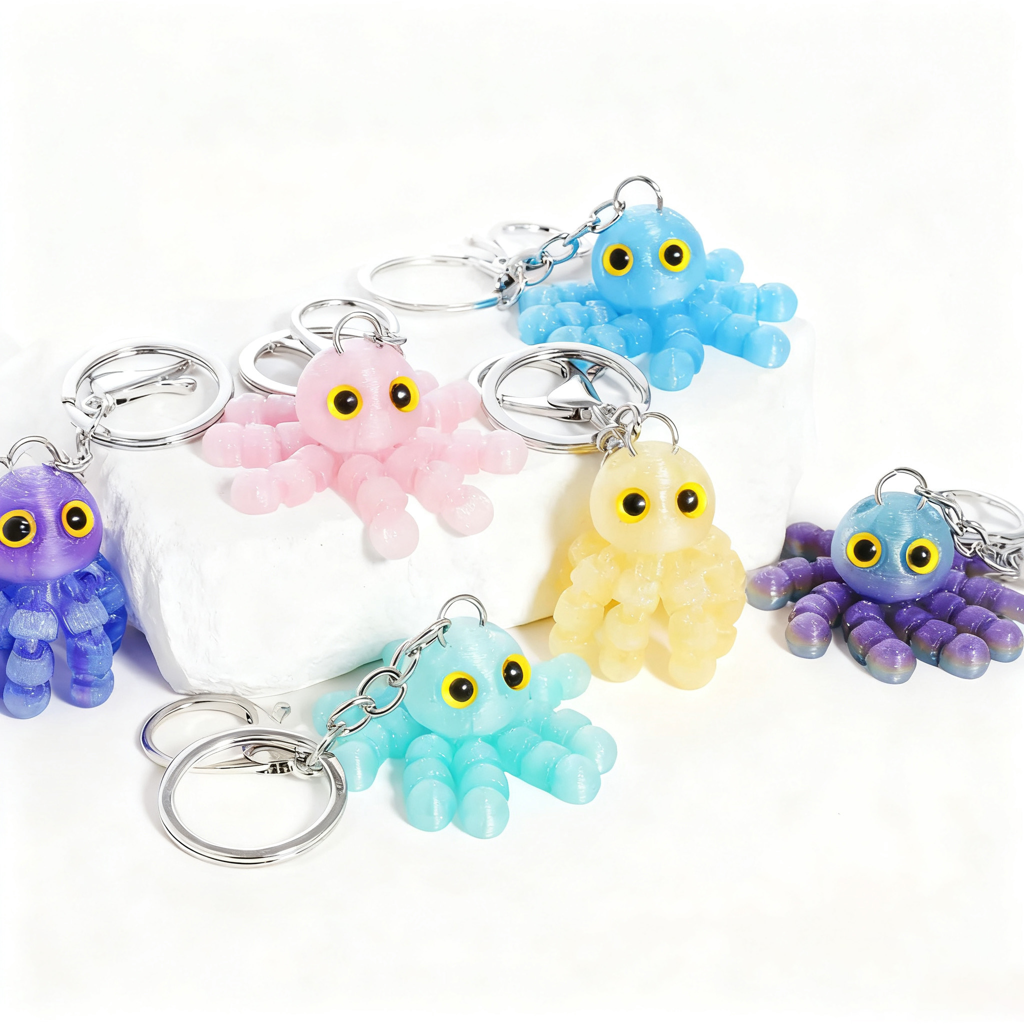 3D打印钥匙扣挂件章鱼微景观多色可活动一体关节仿真海洋创意礼物