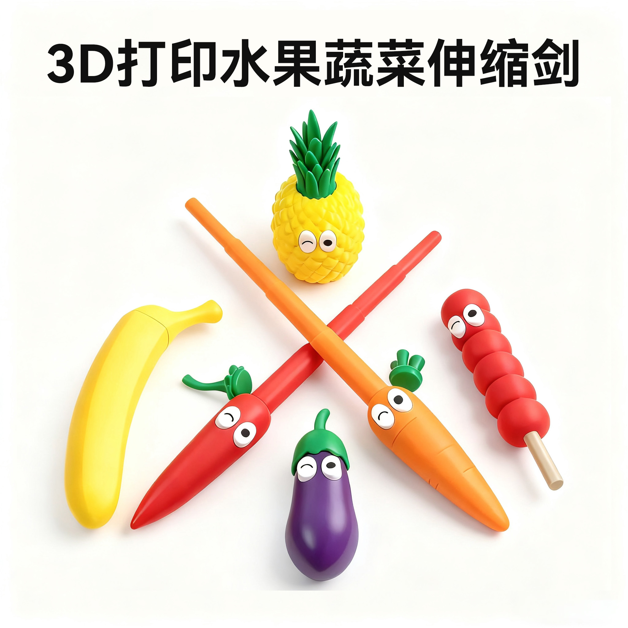 3D打印伸缩水果剑模型重力变形宝剑解压神器儿童创意小玩具礼物
