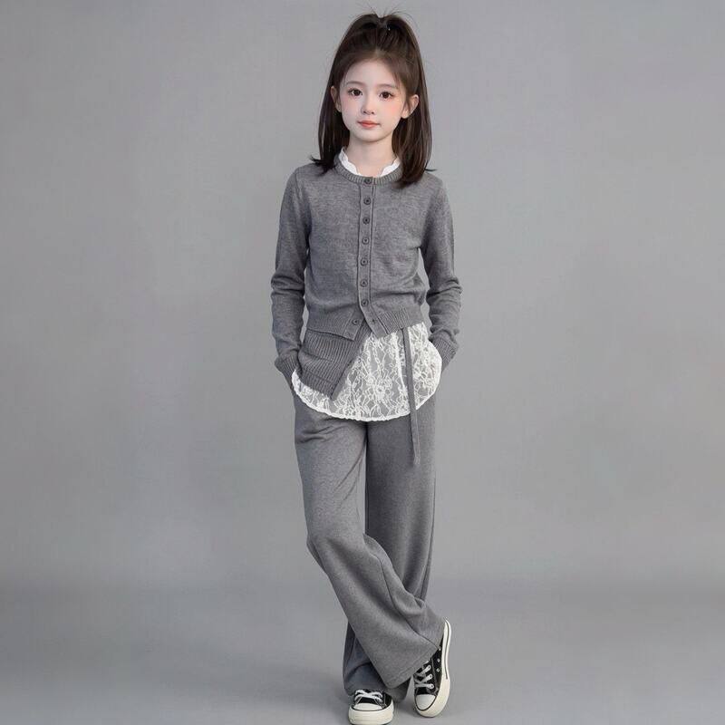 女童套装春秋装2026新款高级感超好看的女孩秋季青少年毛衣开衫