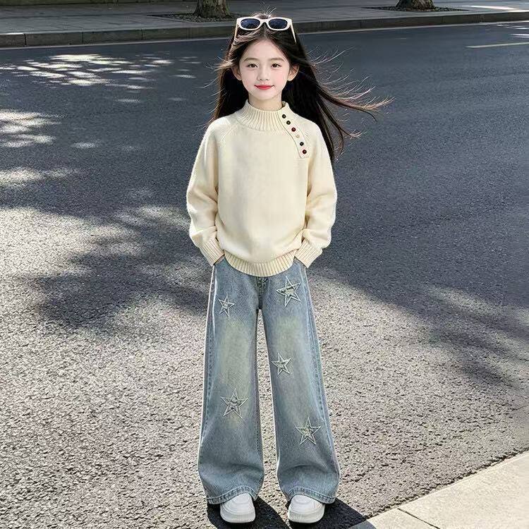 女童秋装高领毛衣2026新款中大童女孩儿童春秋款初中生针织衫时髦