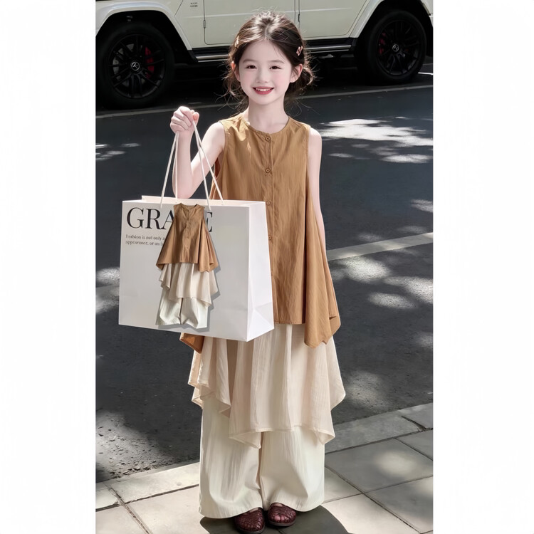 女童套装夏季2026新款洋气中大童无袖衬衫夏装儿童不规则半身裙薄