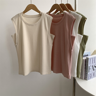 华夫格防侧漏无袖背心女外穿宽松休闲薄款上衣女韩版运动练功服女