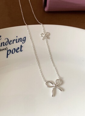S925纯银双生蝴蝶结锁骨链女