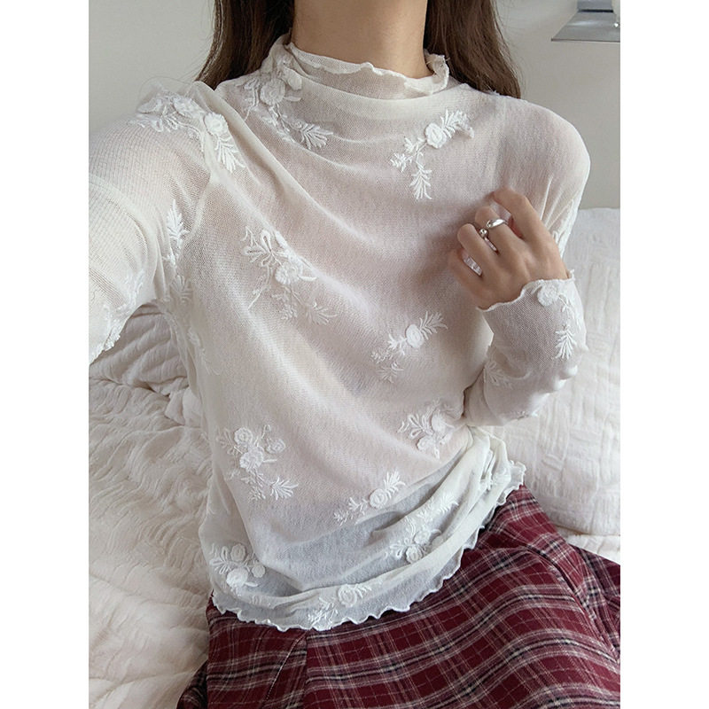【蕾丝流花】歌铭设计感立体浮雕蕾丝刺绣打底衫女冬季上衣S2040F