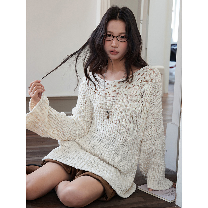【雪绘香懈】歌铭法式复古镂空颗粒感毛衣女秋季新款针织衫N587C