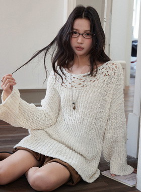 【雪绘香懈】歌铭法式复古镂空颗粒感毛衣女秋季新款针织衫N587C
