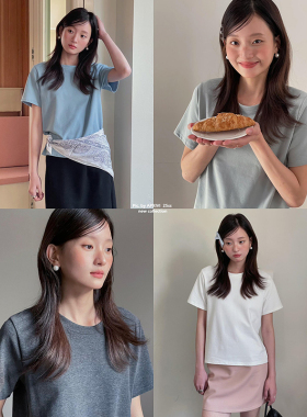 正肩显瘦纯棉白色短袖T恤女2025春夏韩系短款内搭叠穿上衣小个子