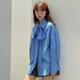 新款 上衣衬衫 衬衫 女秋季 钟爱复古miu蓝 设计感蝴蝶结系带长袖