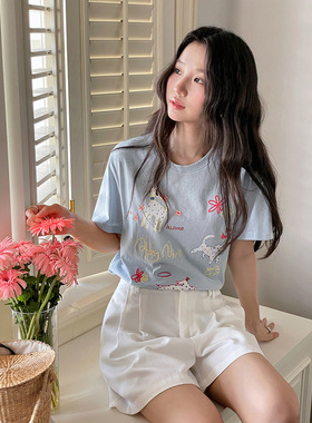 【波波小狗剧场tee】歌铭韩系印花刺绣短袖T恤夏季新款上衣W327C