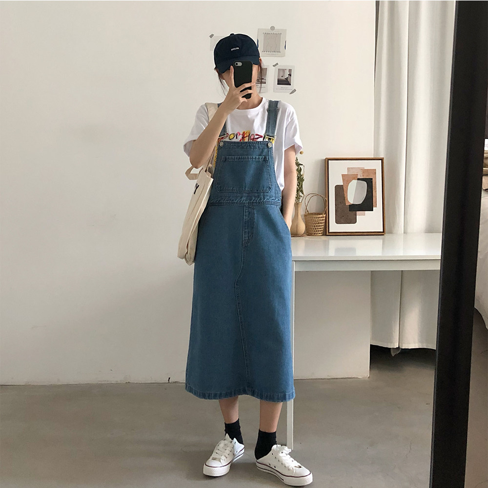 韩系复古牛仔背带裙女秋冬2025新款宽松显瘦减龄中长款a字连衣裙