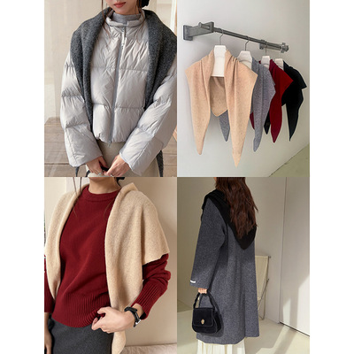 【100羊毛】歌铭复古针织羊毛大三角披肩女冬季新款纯色围巾ZG027