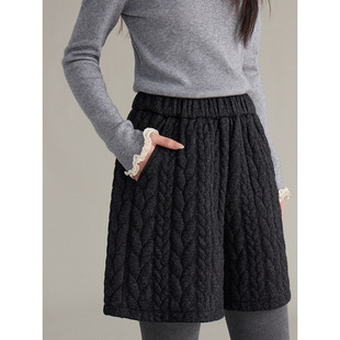 【栗子布朗尼】歌铭复古麻花纹阔腿短裤冬季韩系通勤休闲裤N966C