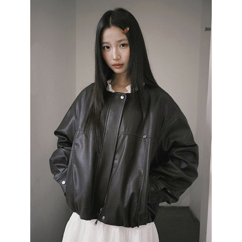 【柔革薄帷】歌铭美式拉链短款皮外套秋季新款韩系复古夹克N428C