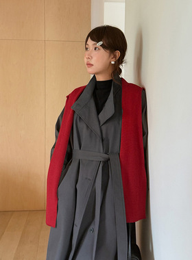 【轻暖和风 暖暖连帽披肩】歌铭复古中长款风衣秋季大衣外套W444C