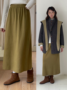 【藏肉半裙】歌铭高腰直筒针织半身裙女2025冬季新款中长裙N790C