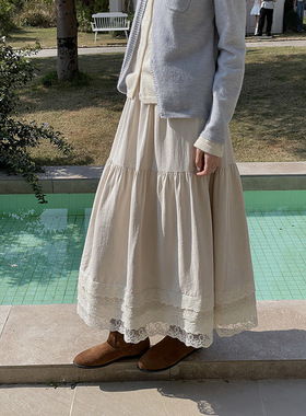 【歌铭】法式复古层叠蕾丝花边a字半身裙女装秋季新款中长裙N693B