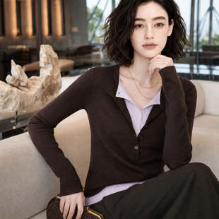 法诺娜假两件针织衫女春秋修身套头休闲长袖百搭气质打底衫