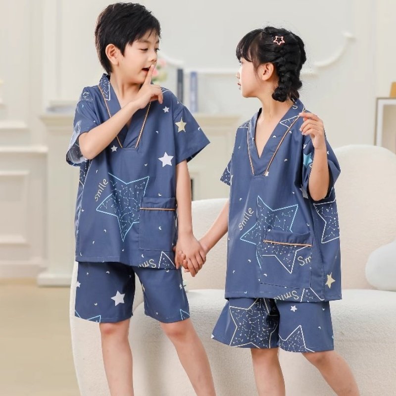 儿童汗蒸服棉男女宝宝可爱卡通中童大童洗浴家居服小孩桑拿按摩