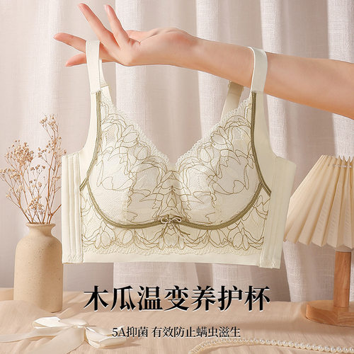 美容院精油袋内衣女无钢圈大胸显小薄杯调整型小胸聚拢刺绣文胸罩
