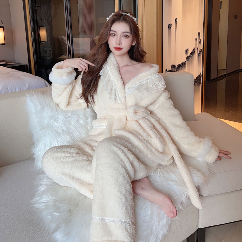 性感珊瑚绒睡衣女2022年新款秋冬季加绒加厚长袖睡袍高级感家居服