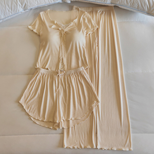 蕾丝薄款 短裤 纯棉家居服套 纯欲风简约短袖 莫代尔带胸垫睡衣女夏季