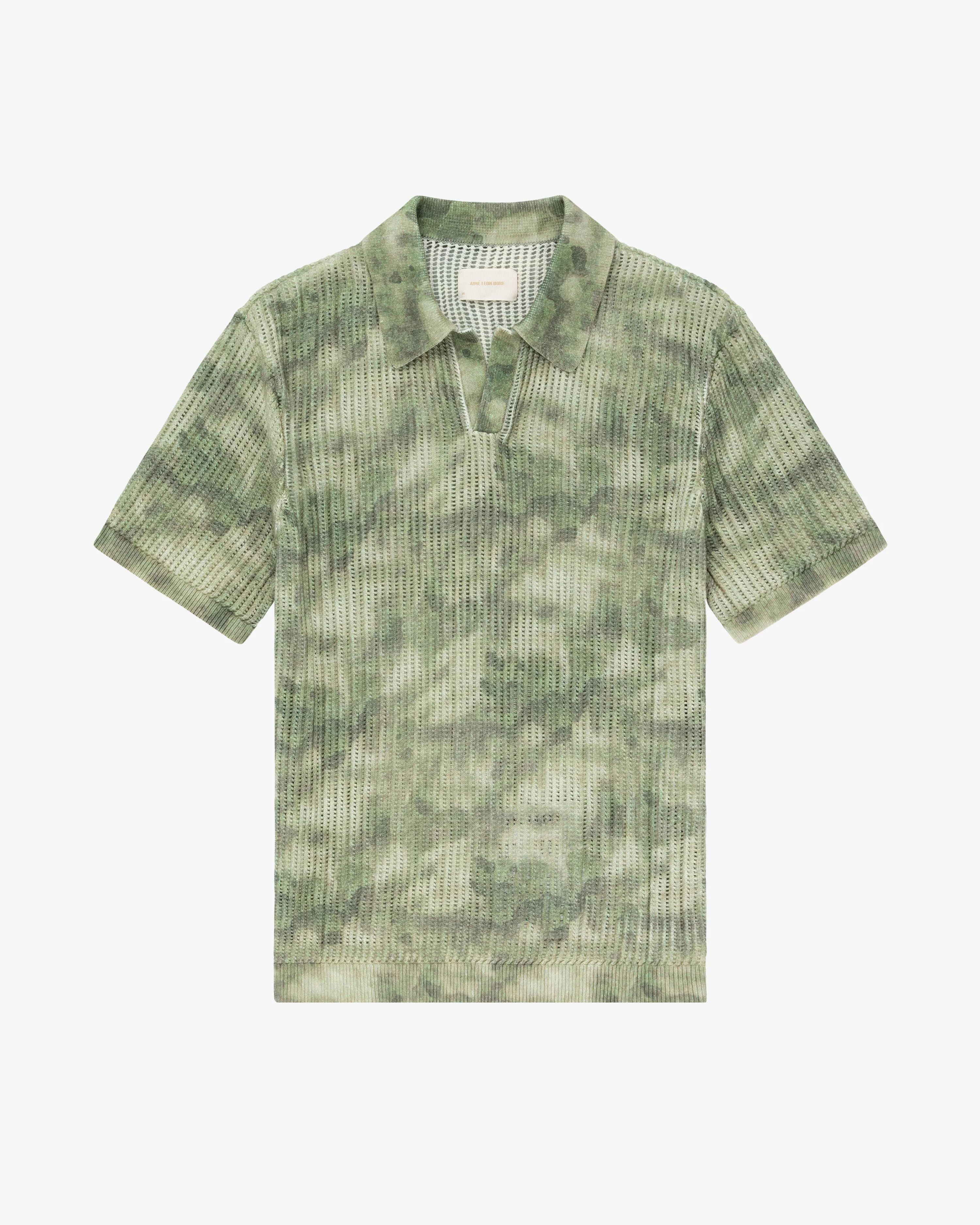 thumbnail for AIMÉ LEON DORE lapel simple plain polo shirt knitted cut-out Eastern Mediterranean resort old money style short sleeves