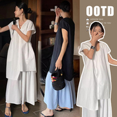 套装 孕妇两件套夏季 显瘦气质吊带裙长裙叠穿大码 小衫 宽松V领飞袖