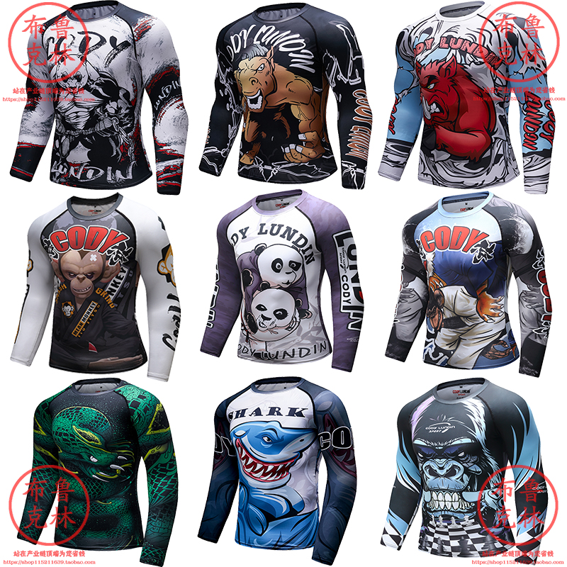 mma熊猫猴子长袖bjj rash guard巴西柔术防磨服运动紧身衣健身衣