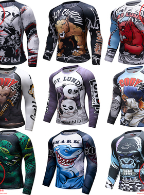 MMA熊猫猴子长袖bjj rash guard巴西柔术防磨服运动紧身衣健身衣