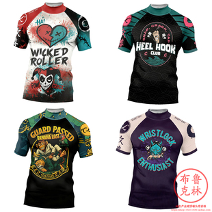 MMA综合格斗男士运动紧身衣短袖健身衣巴西柔术防磨衣高领紧身衣