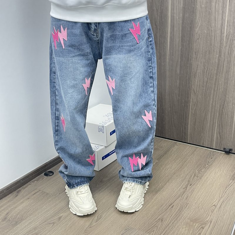 网红款 闪电牛仔裤潮男高街风
