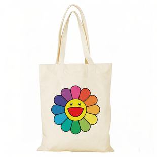 村上隆帆布包太阳花帆布袋定制大容量手提环保购物袋时尚外出拉链