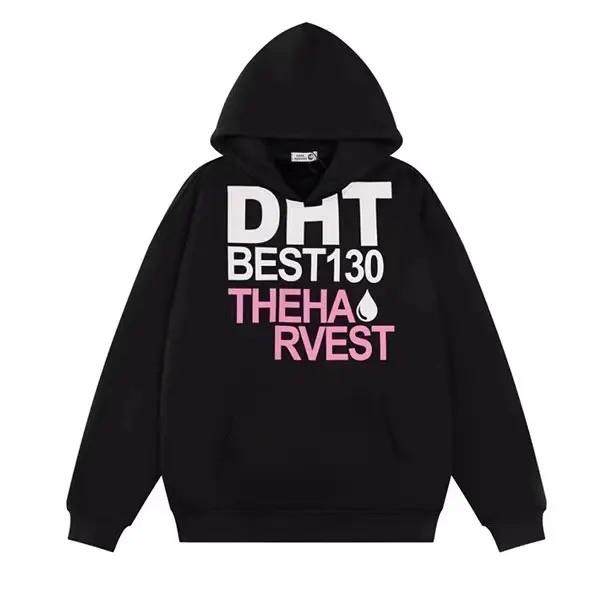 美式复古字母排版印花连帽卫衣男女加绒加厚设计感休闲情侣帽衫潮